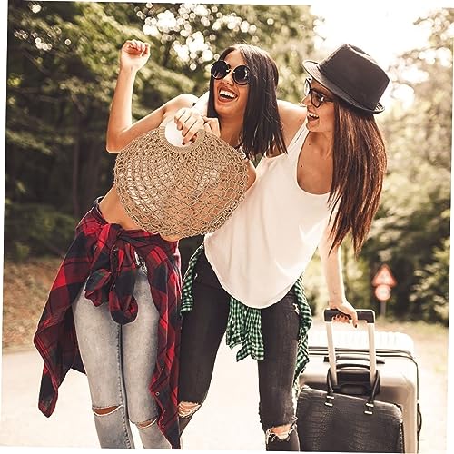 WATIIFUFU Sommerliche Damen Stroh Strandtasche Handgewebt Leicht Holzgriff Rundes Design Große Kapazität Modeaccessoire Für Urlaub Alltag Einkauf von WATIIFUFU