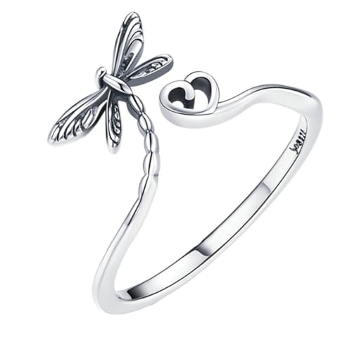 WATIIFUFU Sterling Silber Offener Damenring mit Zierlicher Libelle Verstellbarer Modeschmuck Eleganter Schmuck für Frauen als Geschenk Modisches Accessoire für Party und Alltag von WATIIFUFU