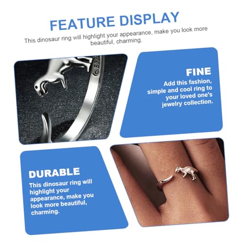 WATIIFUFU Sterlingsilber Dinosaurier Ring Damen Offener Verstellbarer Fingerschmuck Unisex Animal Schmuck Geschenkidee Alltag Party von WATIIFUFU