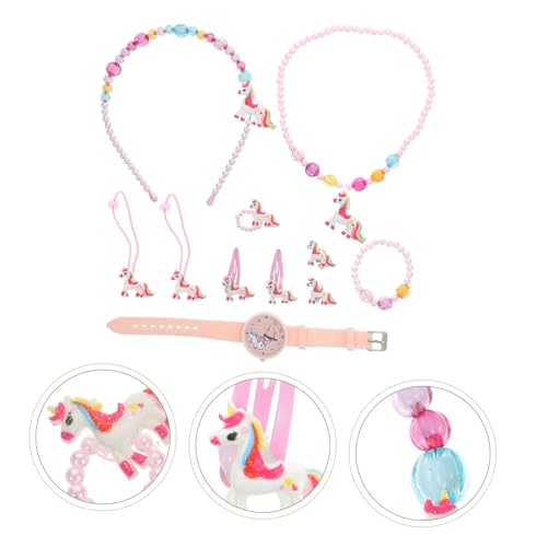 WATIIFUFU Teiliges Einhorn Schmuckset für Mädchen Leichtes Silikon Quarzuhr Armband Halskette Haarschmuck Hautfreundlich als Geburtstagsgeschenk für Partys von WATIIFUFU