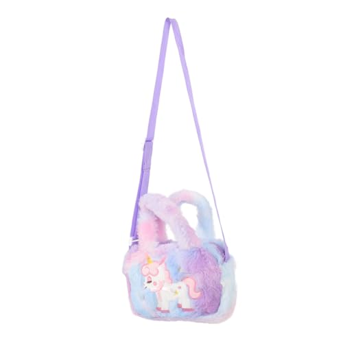 WATIIFUFU Umhängetasche Cartoon Einhorn Plüsch Tasche mit Reißverschluss Süße Handtasche für Mädchen Geräumige Schultertasche in Flieder Tie Dye als zu Geburtstag und Weihnachten von WATIIFUFU