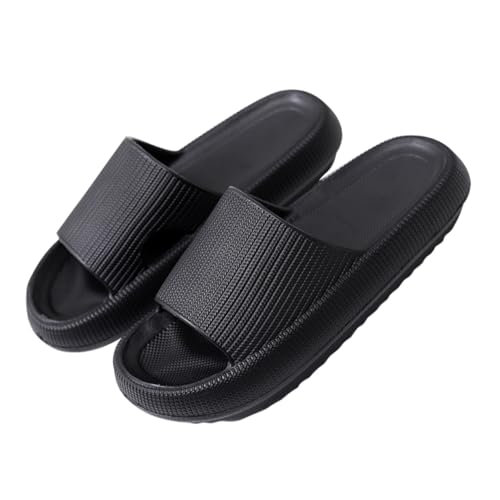 WATIIFUFU Unisex Massage Badeschlappen mit Dicker Sohle Leichte Komfortable Hausschuhe für Bad Strand Indoor Atmungsaktiv Rutschfest Langlebig Passend für Herren und Damen Schwarz von WATIIFUFU