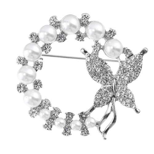 WATIIFUFU Versilberte Schmetterling Brosche mit Perlen und Strassbesatz Anstecknadel für Kleidung Jacken und Taschen Modisches Accessoire für Hochzeit Party und Alltag von WATIIFUFU