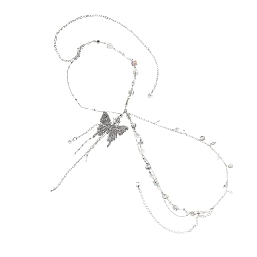 WATIIFUFU Verstellbare Mehrlagige Waist Chain mit Schmetterlings Perlenanhänger Leichte Metallkette für Damen Modisches Gürtel-accessoire für Party Casual und Jeans-outfits von WATIIFUFU