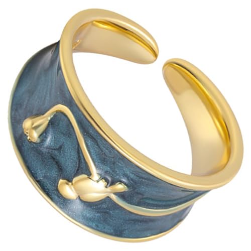 WATIIFUFU Verstellbarer Damen Ring aus Emaille in Blau mit Vogel Motiv Offener Kupfer Fingerring Modischer Filigraner Schmuck für Teen Mädchen und Frauen Geschenk für Alltag und Party von WATIIFUFU