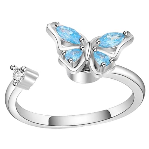 WATIIFUFU Verstellbarer Damenring mit Offenem Schmetterlingsdesign Weißgoldfarben Eleganter Kristallring für Frauen und Mädchen Geschenk zu Geburtstag und Valentinstag von WATIIFUFU