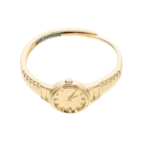 WATIIFUFU Verstellbarer Goldener Uhrenring Damen Mini Fingeruhr Offener Vintage Schmuck Mit Funktionaler Mini-uhr Für Alltag Flexibler Sitz von WATIIFUFU