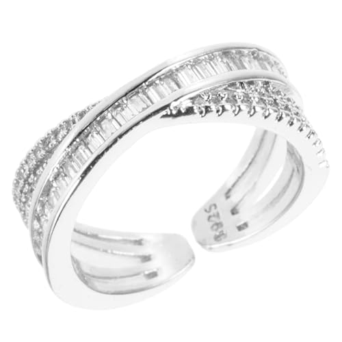 WATIIFUFU Verstellbarer Offener Damenring mit Geometrischem Zirkonia Modischer Statement schmuck für Frauen Verstellbarer Fingerschmuck Eleganter Weißgoldfarbener Ring für Verschiedene von WATIIFUFU