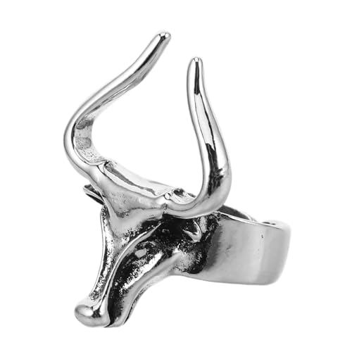 WATIIFUFU Vintage Ox Kopf Herren Retro Stil Metallring Punk Schmuck für und Frauen Einzigartiges Tiermotiv Robustes Design Geeignet für Partys und Besondere Anlässe von WATIIFUFU