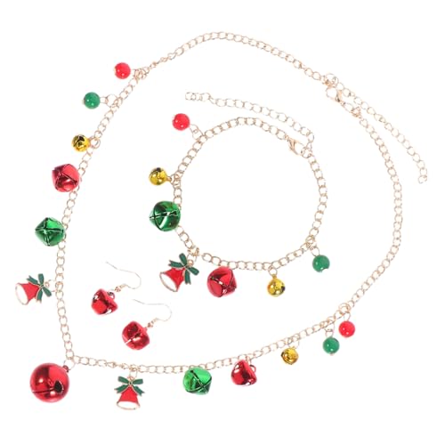 WATIIFUFU Weihnachtliches Schmuckset Damen Jingle Bell Armband Halskette Ohrringe Farbblock Design Hypoallergen Festliche Party Accessoires für Neujahr und Weihnachtsfeier von WATIIFUFU