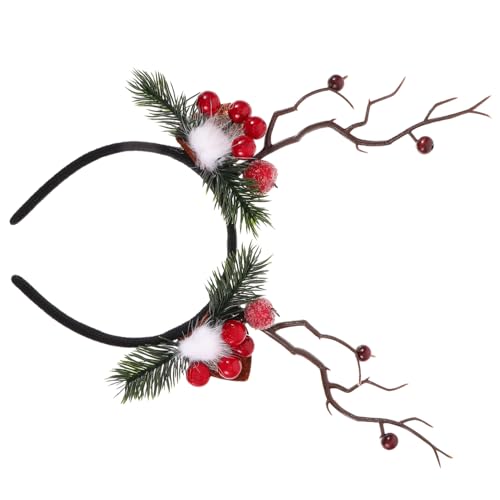 WATIIFUFU Weihnachtshaarband Karnevals Party Blumen Beeren Boho Haarschmuck Hirschgeweih Haarreifen für Kopfbedeckung Haarpflegezubehör Frauen Stirnbänder Kronen Süßer Rentier Geweih von WATIIFUFU