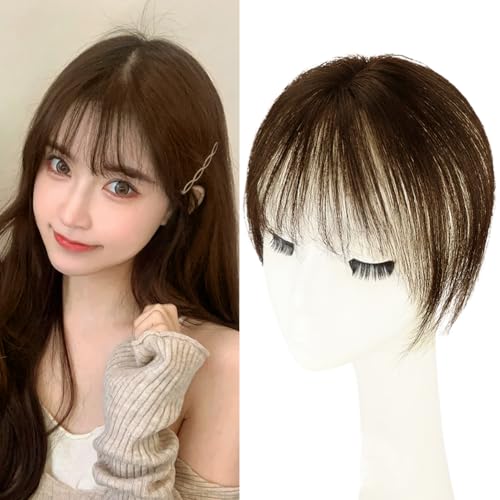 WAVATA Pony Haarteil, Clip in Bangs Echthaar, Haarteil Mit Klammer, Front Fringe Air Bangs, Haarteil Pony Clip Fringe Clip in Human Hair Verlängerung für Frauen (Mokkabraun) von WAVATA