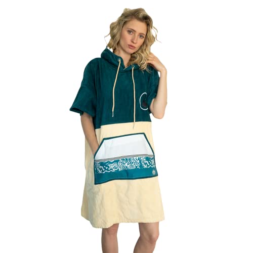 WAVE HAWAII Poncho Petrol Surfponcho 100% Baumwolle für Körpergrößen von 160-190 cm Umkleidehilfe für Schwimmen Strand Surfen Badeponcho mit Kapuze Duschponcho für Damen Herren Erwachsene von WAVE HAWAII