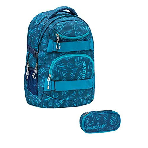 Wave Infinity Grün Schulrucksack Set 2 - teilig mit Laptopfach Tabletfach / 43 x 31 x 22 cm / 30 Liter/Unisex Jungen Mädchen/Rucksack Daypack Gün Schwarz (338-72/A Set1 Jungle Vibe) von Wave