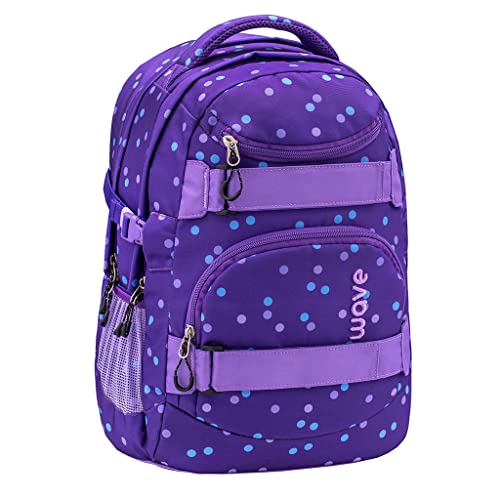 Wave Infinity Lila Schulrucksack mit Laptopfach Tabletfach/Brustgurt Hüftgurt / 43 x 31 x 22 cm / 30 Liter/Mädchen/Rucksack Daypack (338-72/A Purple Dots) von Wave