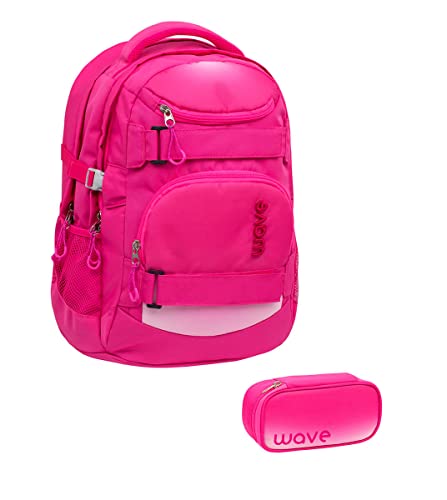 Wave Infinity Schulrucksack Set 2 - teilig mit Laptopfach Tabletfach / 43 x 31 x 22 cm / 30 Liter/Unisex Jungen Mädchen/Rucksack Daypack (338-72/A Set1 Ombre Light Pink) von Wave