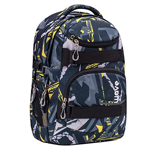 Wave Infinity Grau Schulrucksack mit Laptopfach Tabletfach/Brustgurt Hüftgurt / 43 x 31 x 22 cm / 30 Liter/Mädchen/Rucksack Daypack (338-72/A Yellow Graffiti) von Wave