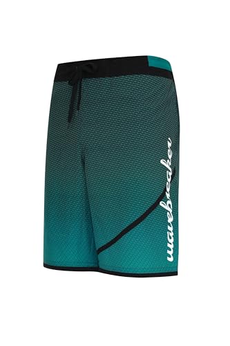 WAVEBREAKER Shorts Unifarben Badehose mit Grafikdruck Logo-Print Kordelzug elastischer Bund seitliche Taschen Netzfutter von WAVEBREAKER