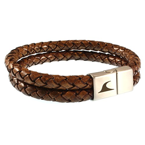 WAVEPIRATE® Echt Leder-Armband Tarifa F Cognac 23 cm Edelstahl-Verschluss in Geschenk-Box Surfer Männer Herren von WAVEPIRATE