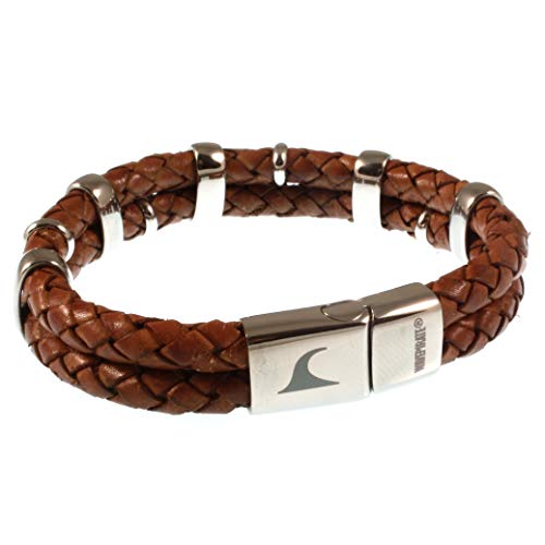 WAVEPIRATE® Echt Leder-Armband Africa F Cognac 19 cm Edelstahl-Parts in Geschenk-Box Surfer Männer Herren von WAVEPIRATE