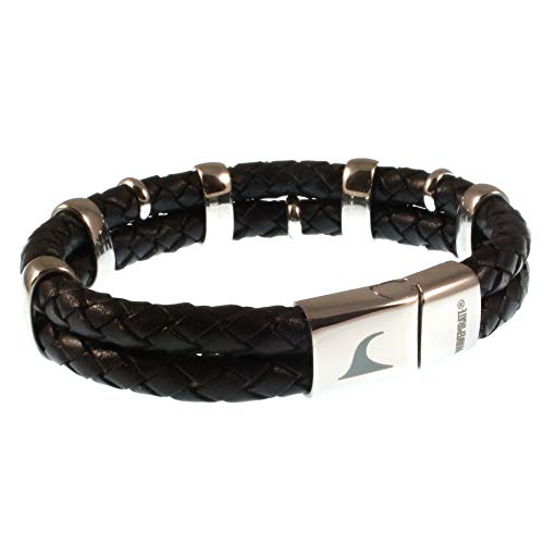 WAVEPIRATE® Echt Leder-Armband Africa F Schwarz 18 cm Edelstahl-Parts in Geschenk-Box Surfer Männer Herren von WAVEPIRATE