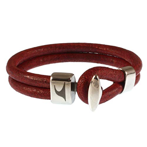 WAVEPIRATE® Echt Leder-Armband ARUBA R Bordeaux 21 cm Edelstahl-Verschluss in Geschenk-Box Surfer Damen Herren von WAVEPIRATE
