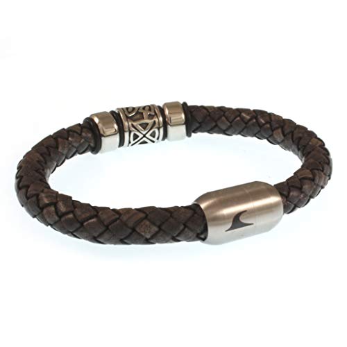 WAVEPIRATE® Echt Leder-Armband Fuerte Shine Grau 19 cm Edelstahl-Verschluss in Geschenk-Box Surfer Damen Herren von WAVEPIRATE