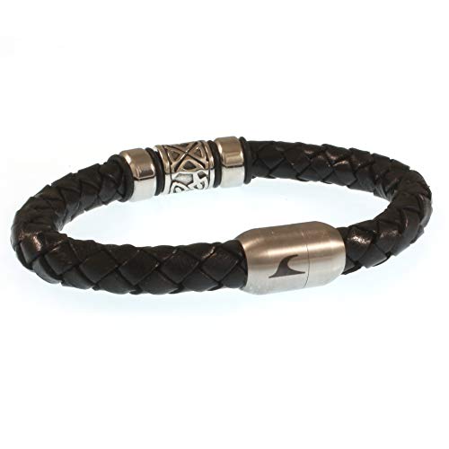 WAVEPIRATE® Echt Leder-Armband FUERTE SHINE Schwarz 21 cm Edelstahl-Verschluss in Geschenk-Box Surfer Damen Herren von WAVEPIRATE