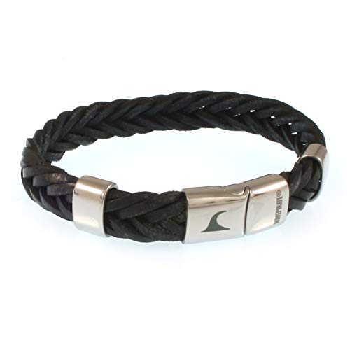 WAVEPIRATE® Echt Leder-Armband Groove F10 Schwarz 24 cm Edelstahl-Verschluss in Geschenk-Box Surfer Herren Männer von WAVEPIRATE