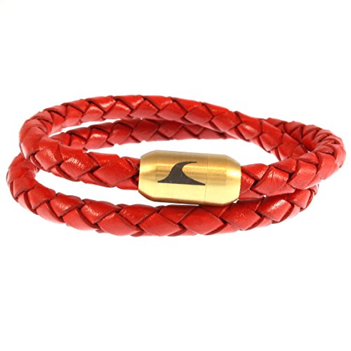 WAVEPIRATE® Echt Leder-Armband Hawaii F Rot/Gold 45 cm Edelstahl-Verschluss in Geschenk-Box Surfer Damen Herren von WAVEPIRATE