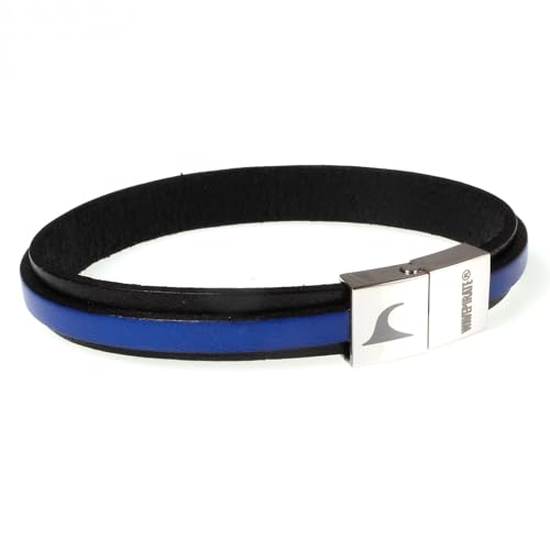 WAVEPIRATE® Echt Leder-Armband LINE Schwarz Blau 19 cm Edelstahl-Verschluss in Geschenk-Box Surfer Herren Männer von WAVEPIRATE