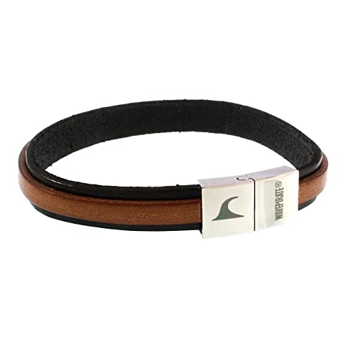 WAVEPIRATE® Echt Leder-Armband LINE Schwarz Cognac 20 cm Edelstahl-Verschluss in Geschenk-Box Surfer Herren Männer von WAVEPIRATE