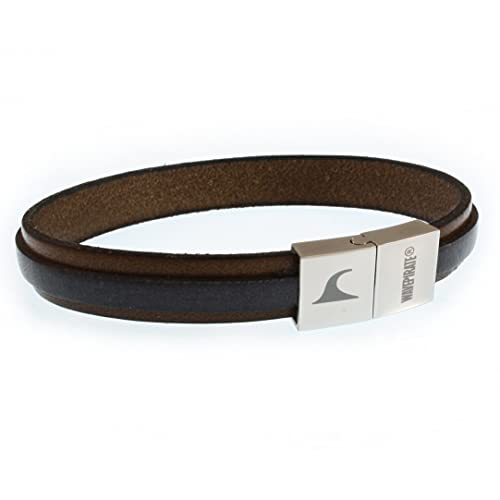 WAVEPIRATE® Echt Leder-Armband LINE Tabak Grau 19 cm Edelstahl-Verschluss in Geschenk-Box Surfer Herren Männer von WAVEPIRATE