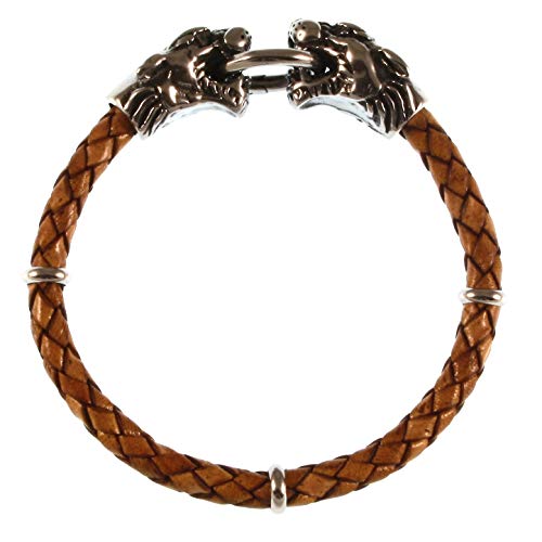 WAVEPIRATE® Echt Leder-Armband LÖWE LION F Cognac 22 cm Edelstahl-Verschluss in Geschenk-Box Surfer Männer Herren von WAVEPIRATE