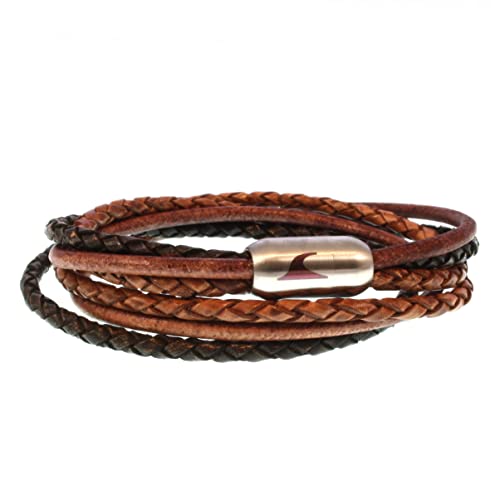 WAVEPIRATE® Echt Leder-Armband Mixed LR Cognac/Braun 46 cm Edelstahl-Verschluss in Geschenk-Box Surfer Männer Herren von WAVEPIRATE