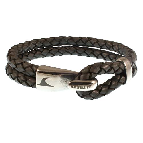 WAVEPIRATE® Echt Leder-Armband PEAK F Dunkel Grau 24 cm Edelstahl-Verschluss in Geschenk-Box Surfer Herren Männer von WAVEPIRATE