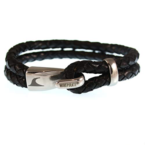 WAVEPIRATE® Echt Leder-Armband PEAK F Schwarz 23 cm Edelstahl-Verschluss in Geschenk-Box Surfer Herren Männer von WAVEPIRATE