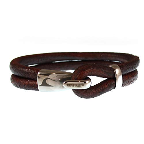 WAVEPIRATE® Echt Leder-Armband Peak R Braun 20 cm Edelstahl-Verschluss in Geschenk-Box Surfer Herren Männer von WAVEPIRATE
