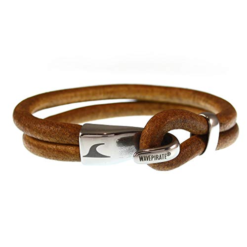 WAVEPIRATE® Echt Leder-Armband PEAK R Cognac 19 cm Edelstahl-Verschluss in Geschenk-Box Surfer Herren Männer von WAVEPIRATE