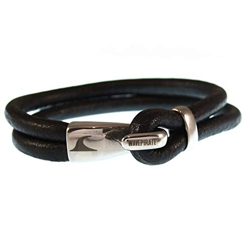 WAVEPIRATE® Echt Leder-Armband Peak R Schwarz 21 cm Edelstahl-Verschluss in Geschenk-Box Surfer Herren Männer von WAVEPIRATE