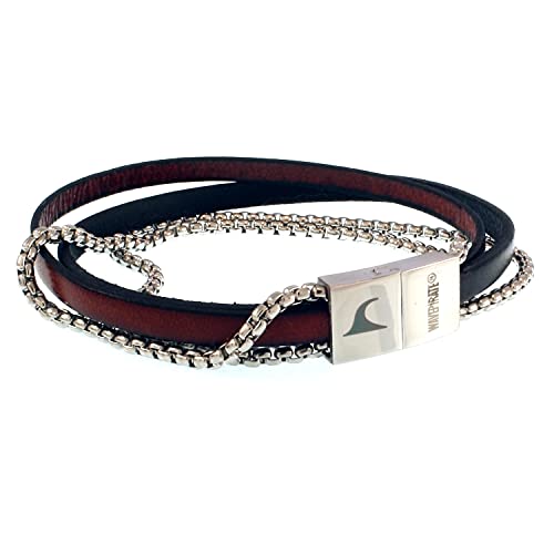 WAVEPIRATE® Echt Leder-Armband REX Edelstahlkette Schwarz Mahagony 19 cm in Geschenk-Box Herren Männer Surfer von WAVEPIRATE