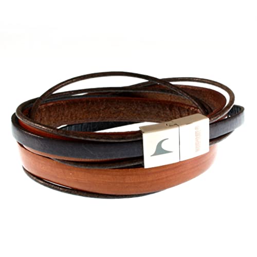 WAVEPIRATE® Echt Leder-Armband Rockstar Cognac/Grau 40 cm Edelstahl-Verschluss in Geschenk-Box Surfer Männer Herren von WAVEPIRATE
