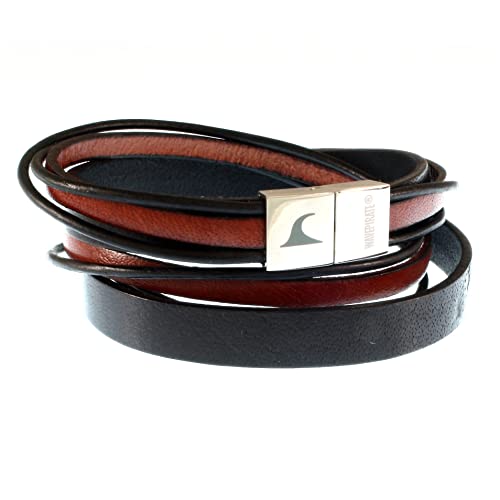 WAVEPIRATE® Echt Leder-Armband Rockstar Schwarz/Mahagony 40 cm Edelstahl-Verschluss in Geschenk-Box Surfer Männer Herren von WAVEPIRATE