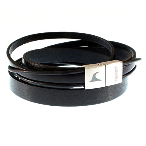 WAVEPIRATE® Echt Leder-Armband Rockstar Schwarz 42 cm Edelstahl-Verschluss in Geschenk-Box Surfer Männer Herren von WAVEPIRATE