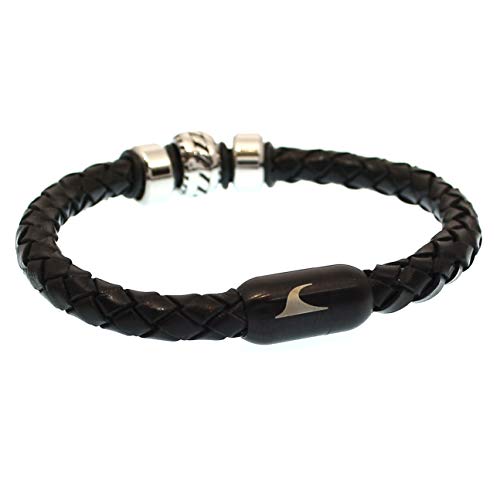 WAVEPIRATE® Echt Leder-Armband STEEL F Schwarz/SW 20 cm Edelstahl-Verschluss in Geschenk-Box Surfer Männer Herren von WAVEPIRATE
