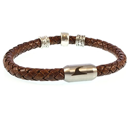 WAVEPIRATE® Echt Leder-Armband Sylt G Charms Cognac 18 cm Edelstahl-Verschluss in Geschenk-Box Surfer Damen Herren von WAVEPIRATE