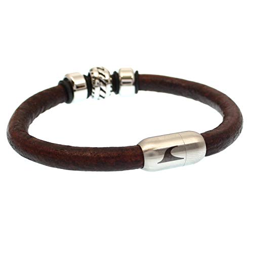 WAVEPIRATE® Echt Leder-Armband STEEL R Braun/Silber 20 cm Edelstahl-Verschluss in Geschenk-Box Surfer Männer Herren von WAVEPIRATE