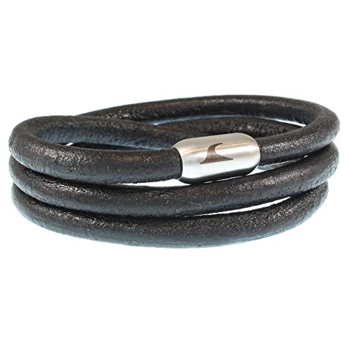 WAVEPIRATE® Echt Leder-Armband Storm R Schwarz/Silber 65 cm Edelstahl-Verschluss in Geschenk-Box Surfer Männer Herren von WAVEPIRATE