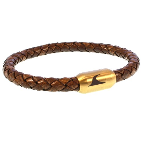 WAVEPIRATE® Echt Leder-Armband SYLT G Cognac/Gold 23 cm Edelstahl-Verschluss in Geschenk-Box Männer Damen Herren von WAVEPIRATE