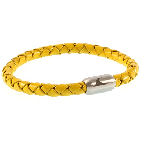 WAVEPIRATE® Echt Leder-Armband Sylt G Gelb/Silber 24 cm Edelstahl-Verschluss in Geschenk-Box Männer Damen Herren von WAVEPIRATE